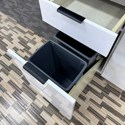 18.5 in. H x 14.3 in. W x 21.4 in. D Double 35 Qt. Pull-Out Bottom Mount Wood and Silver Waste Container Drawer