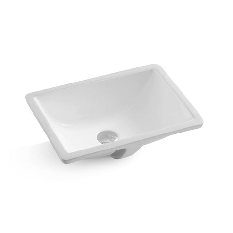 White Rectangular Undermount Bathroom Sink with Overflow