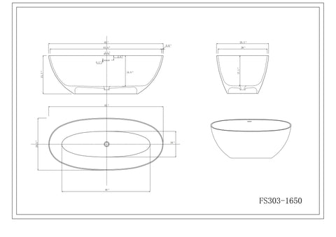 Arba 65" x 30" Freestanding Solid Surface Bathtub in Matte White