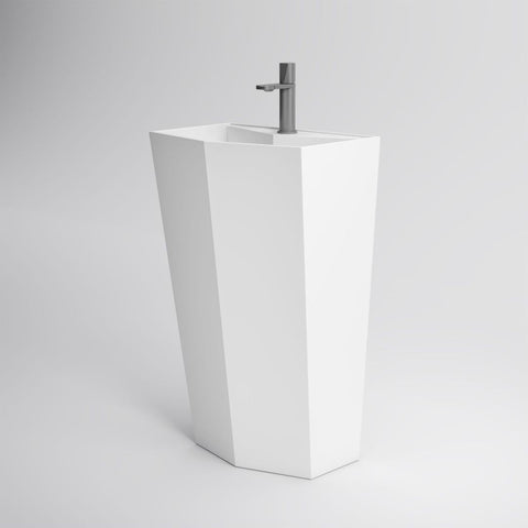 Arba 35" Tall Solid Surface Basin Pedestal Sink in Matte White