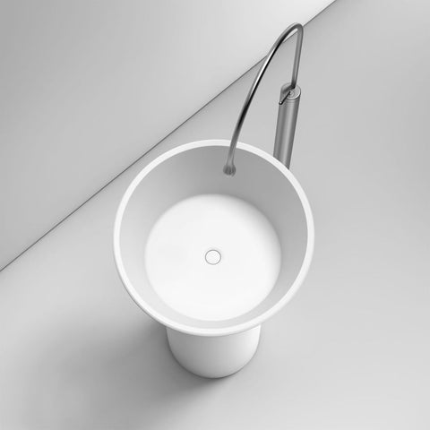 Arba 35" Tall Circular Solid Surface Basin Pedestal Sink in Matte White
