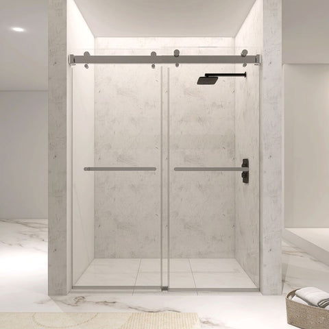 Arba 76" Tall Double Door Shower Door Aluminum and Glass in Chrome