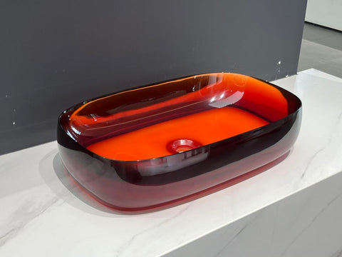 Arba 24" x 14" Solid Surface Basin Vessel Sink in Transparent Red