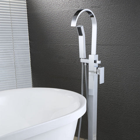 Free Standing Bathroom Tub Faucet Floor Mount Tub Filler Hand Shower Mixer Tap