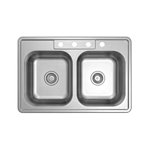 Drop-In Stainless Steel Double Equal Bowl 4-Hole Kitchen Sink APX-2005