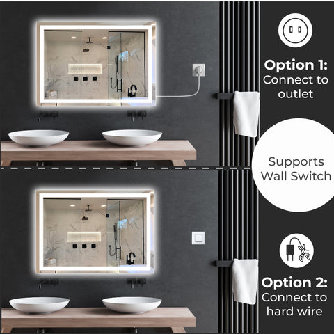 48 x 32 Inch LED Bathroom Mirror with Backlight – Modern Wall Vanity Mirror