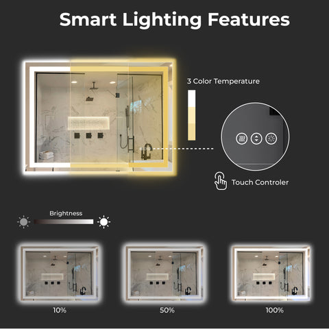 48 x 32 Inch LED Bathroom Mirror with Backlight – Modern Wall Vanity Mirror