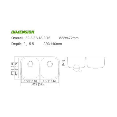 Undermount Brushed Stainless Steel Double Equal Bowl Kitchen Sink APX-5050
