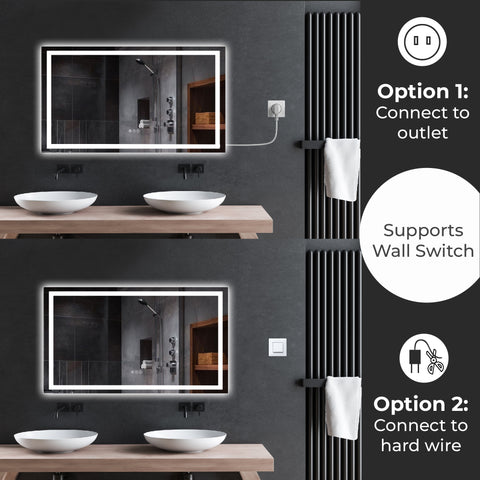 55 x 30 Inch LED Bathroom Mirror with Anti-Fog & Dual Lighting – Smart Touch Vanity Mirror