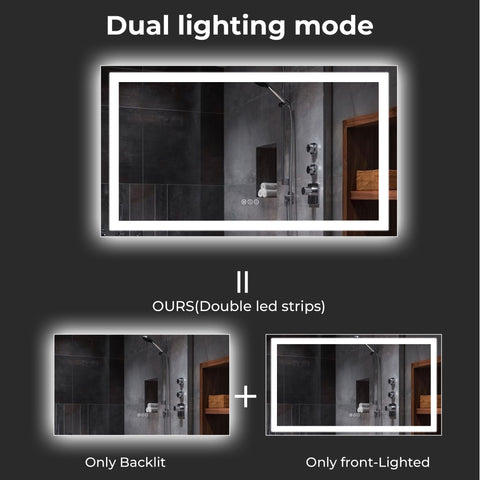 55 x 30 Inch LED Bathroom Mirror with Anti-Fog & Dual Lighting – Smart Touch Vanity Mirror