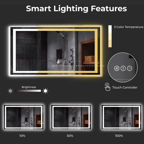 55 x 30 Inch LED Bathroom Mirror with Anti-Fog & Dual Lighting – Smart Touch Vanity Mirror