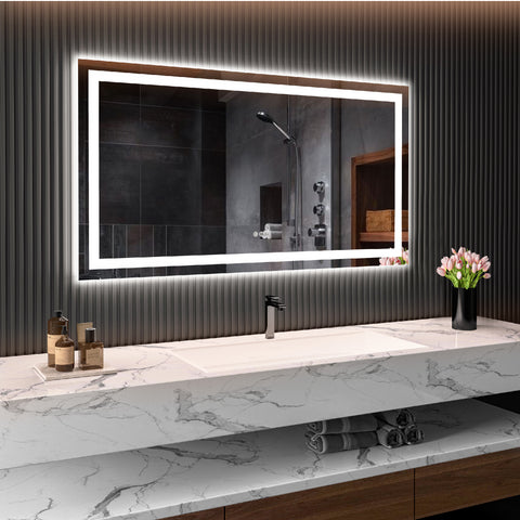 55 x 30 Inch LED Bathroom Mirror with Anti-Fog & Dual Lighting – Smart Touch Vanity Mirror