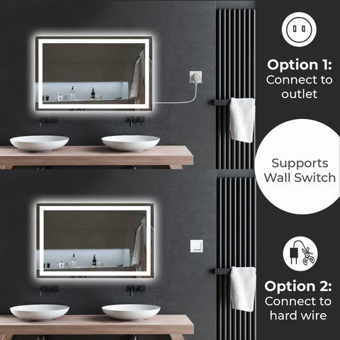 60 x 36 Inch LED Bathroom Mirror with Dual Lighting & Anti-Fog – Smart Touch Wall Vanity Mirror