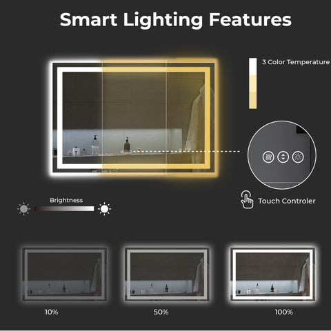 60 x 36 Inch LED Bathroom Mirror with Dual Lighting & Anti-Fog – Smart Touch Wall Vanity Mirror