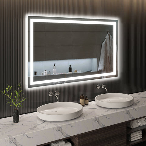 60 x 36 Inch LED Bathroom Mirror with Dual Lighting & Anti-Fog – Smart Touch Wall Vanity Mirror