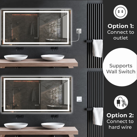 72 x 36 Inch LED Bathroom Mirror with Dual Lighting & Anti-Fog