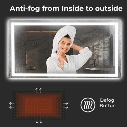 72 x 36 Inch LED Bathroom Mirror with Dual Lighting & Anti-Fog