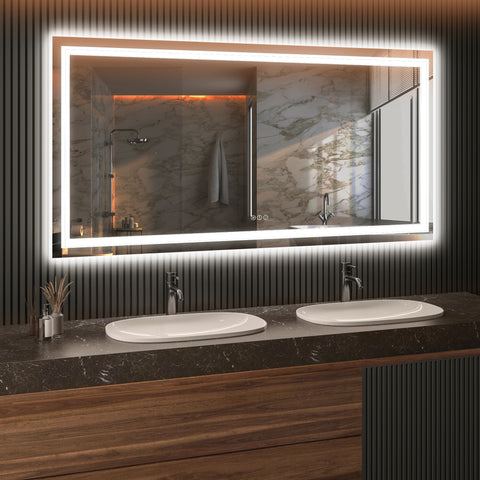 72 x 36 Inch LED Bathroom Mirror with Dual Lighting & Anti-Fog