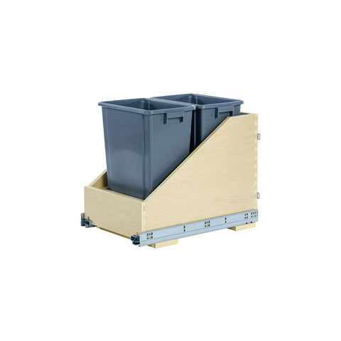 18.5 in. H x 14.3 in. W x 21.4 in. D Double 35 Qt. Pull-Out Bottom Mount Wood and Silver Waste Container Drawer