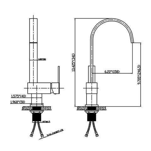 Brushed Nickel Single Lever Square Kitchen Faucet without Side Sprayer Head