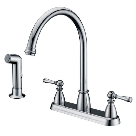 Brushed Nickel Double Handle High-arc Kitchen Faucet with Deck Plate and Side Spray Included
