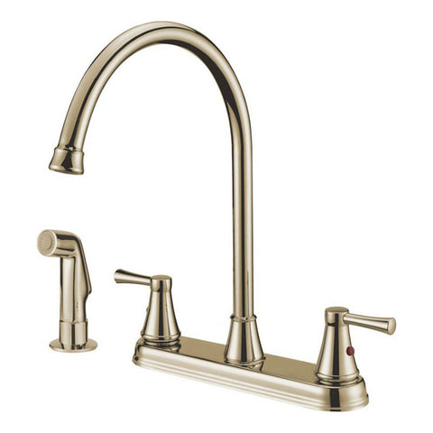 Brushed Nickel Double Handle High-arc Kitchen Faucet with Side Sprayer Head
