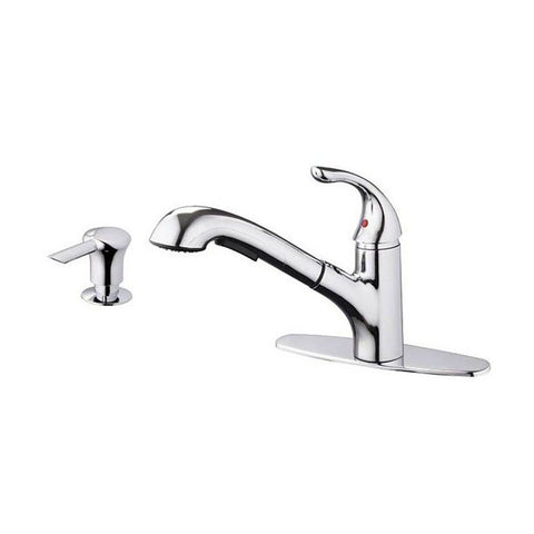 Bruhed Nickle Single Handle Pull-out Kitchen Faucet with Deck Plate and Soap Dispenser Included