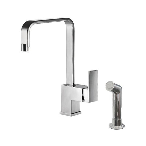 Brushed Nickel Single Lever Square Kitchen Faucet with Side Sprayer Head