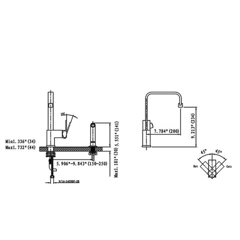 Brushed Nickel Single Lever Square Kitchen Faucet with Side Sprayer Head