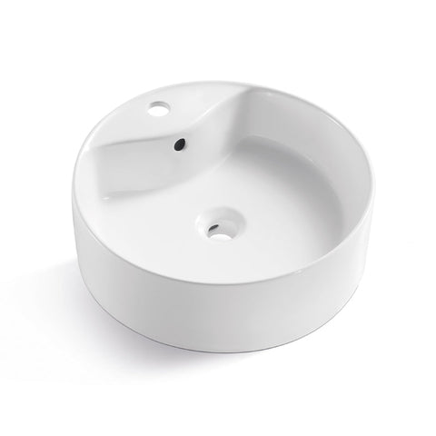Glossy White Ceramic Circular Vessel Bathroom Sink with Overflow