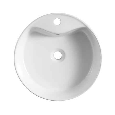 Glossy White Ceramic Circular Vessel Bathroom Sink with Overflow