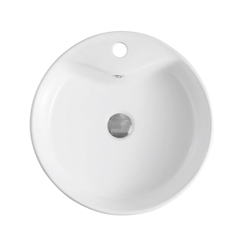 Glossy White Ceramic Circular Vessel Bathroom Sink with Overflow