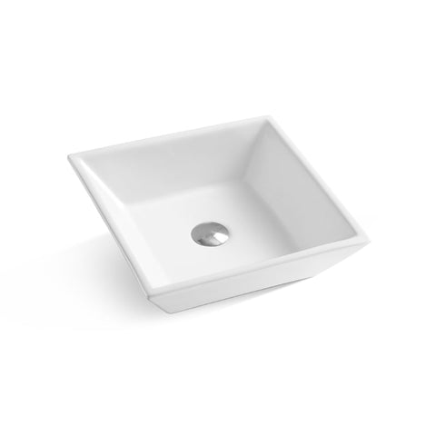 White Ceramic Square Vessel Bathroom Sink