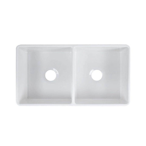 Undermount Farmhouse Apron Front 32.83-in x 17.87-in Crisp White Fireclay Double Equal Bowl Kitchen Sink