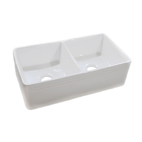 Undermount Farmhouse Apron Front 32.83-in x 17.87-in Crisp White Fireclay Double Equal Bowl Kitchen Sink