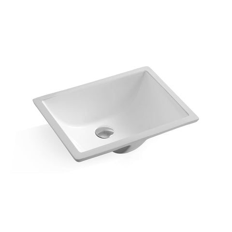 White Rectangular Undermount Bathroom Sink with Overflow