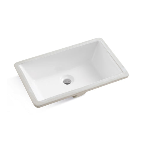 White Rectangular Undermount Bathroom Sink with Overflow