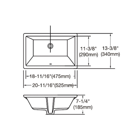 White Rectangular Undermount Bathroom Sink with Overflow