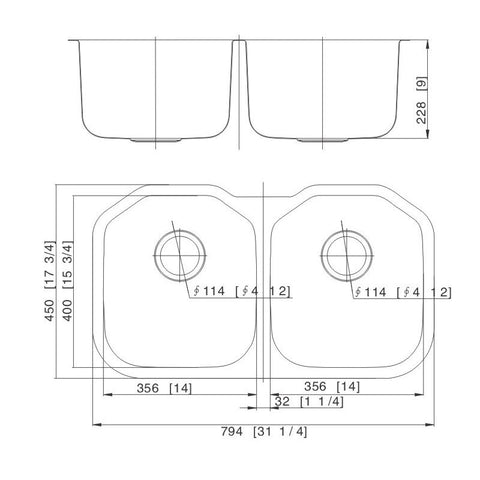 Undermount Stainless Steel Double Equal Bowl Kitchen Sink