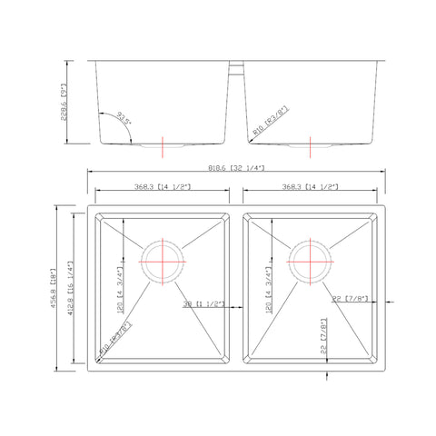 Undermount 304 Stainless Steel Double Bowl Handmade Sink