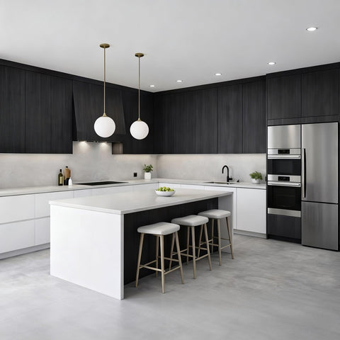 Dark Wood &  Matte White Frameless Euro-Style Kitchen