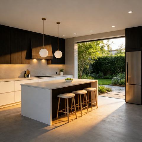 Dark Wood &  Matte White Frameless Euro-Style Kitchen