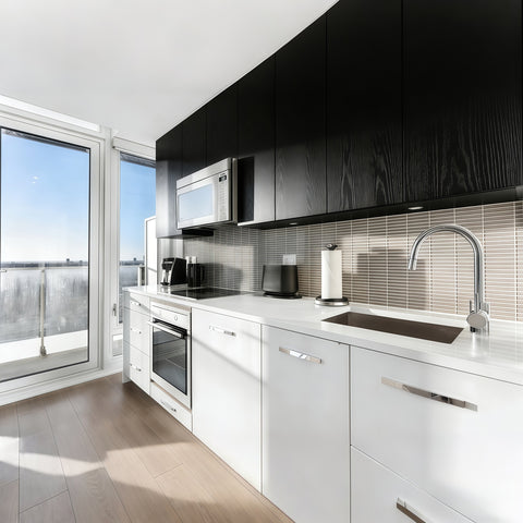 Dark Wood &  Matte White Frameless Euro-Style Kitchen