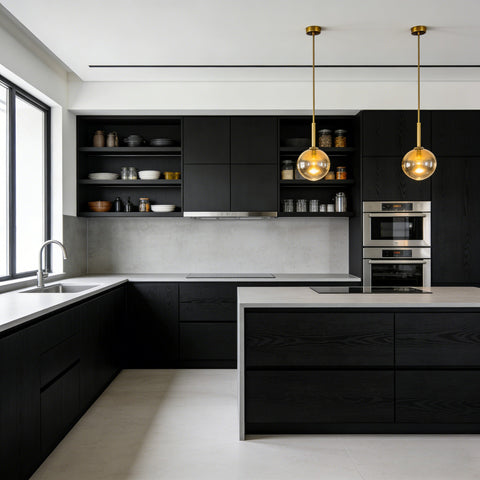 Dark Wood Frameless Euro-Style Kitchen Cabinets