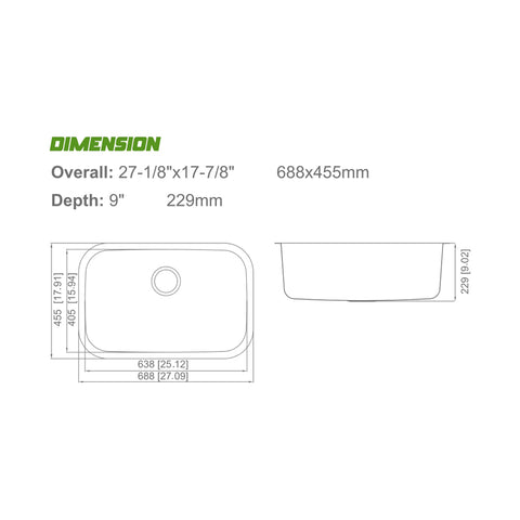 Undermount Brushed Stainless Steel Single Bowl Kitchen Sink APX-FD1024
