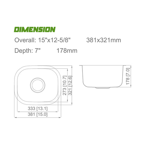 Undermount Stainless Steel Single Bowl Kitchen Sink APX-FD1025