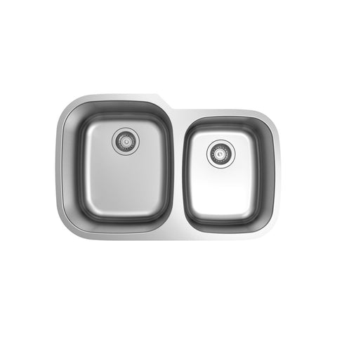 Undermount Brushed Stainless Steel Double Offset Bowl Kitchen Sink APX-FD2001R