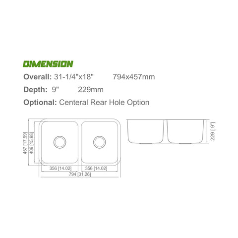 Undermount Brushed Stainless Steel Double Equal Bowl Kitchen Sink APX-FD2021