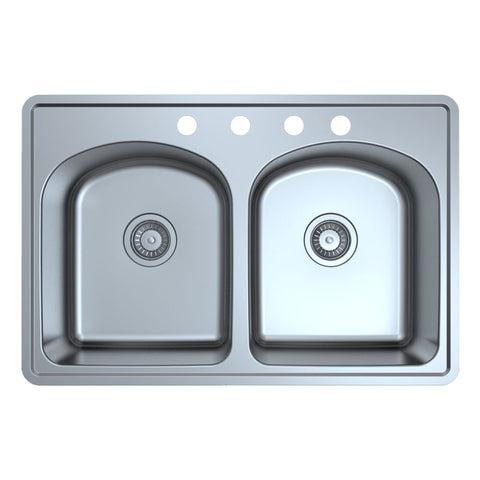 Drop-In Stainless Steel Double Equal Bowl 4-Hole Kitchen Sink