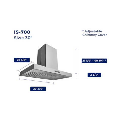 Hauslane 30 in. Convertible Island Range Hood with Dual Controls, LED, Baffle Filter in Stainless Steel